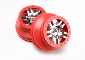Wheels, SCT Split-Spoke, chrome, red beadlock style, dual profile (2.2" outer, 3.0" inner) (2WD front) (2)
